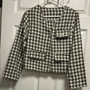 NWOT Women's Houndstooth Jacket - Light Brown and White